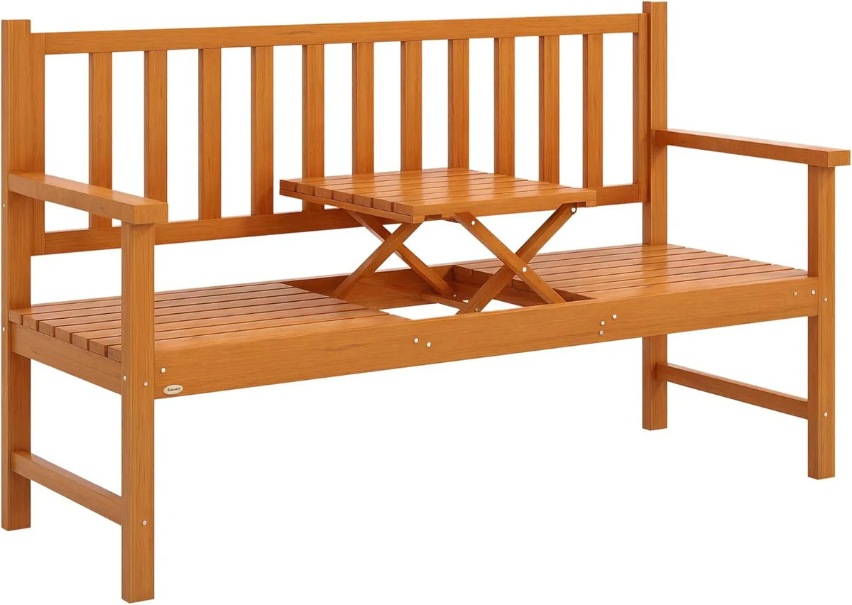 Outsunny Ławka ogrodowa i ławka tarasowa 3-osobowa — z drewna, z podłokietnikami, 153 × 56 × 91 cm, 280 kg