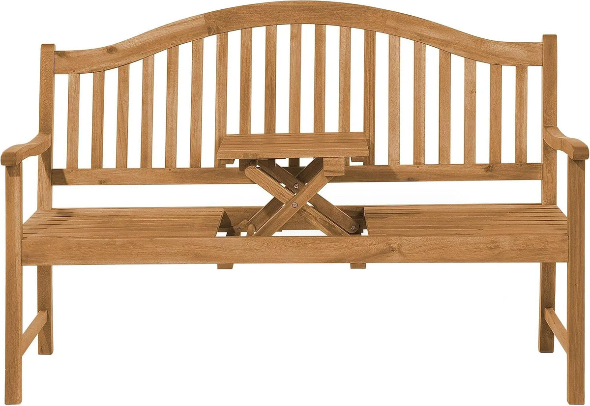 Ławka ogrodowa i ławka tarasowa jasnobrązowy akacjowe 150 cm z rozkładanym stolikiem Hilo