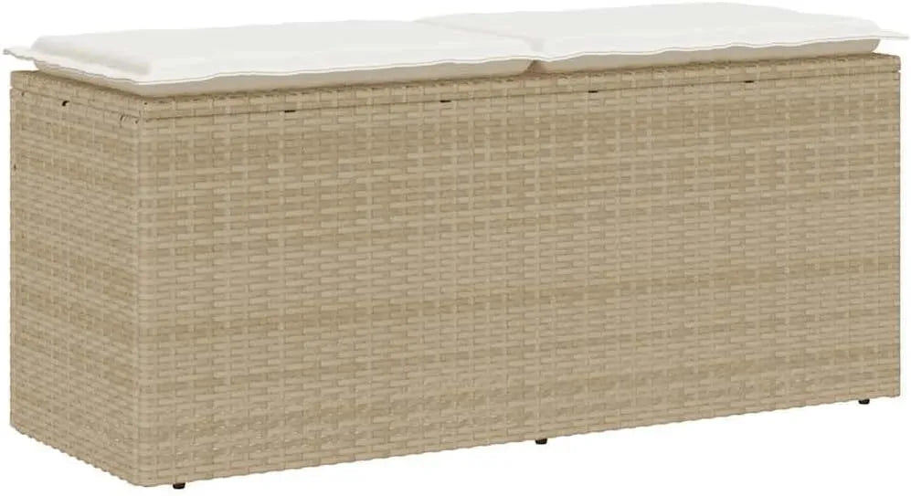 Ławka ogrodowa i ławka tarasowa z poduszką beżowa 110x40x44 cm polirattan — z poduszkami, z technorattanu, 110 × 40 × 44 cm, beżowy