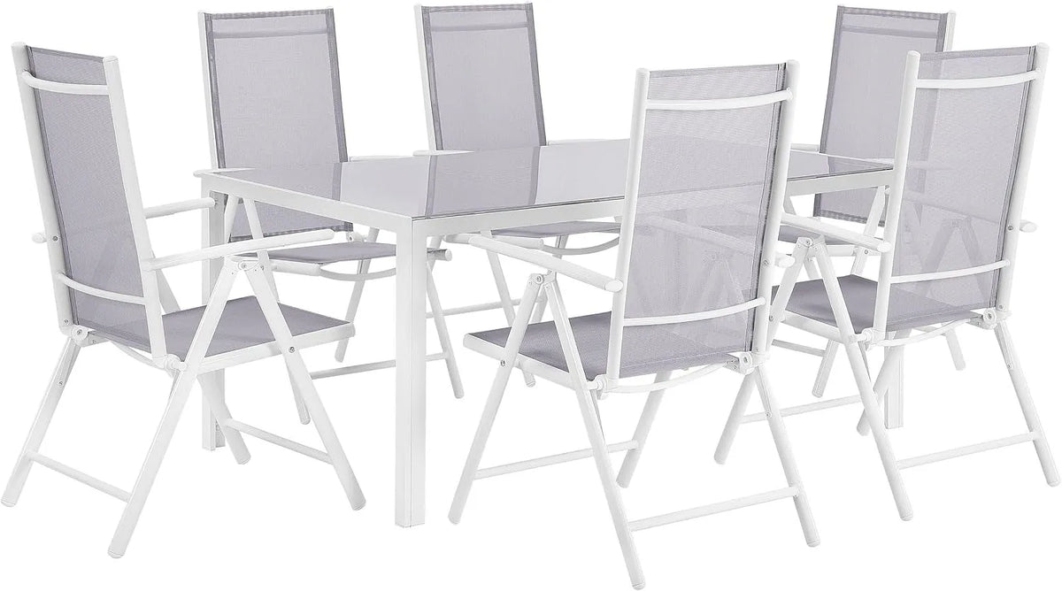 Zestaw mebli ogrodowych i komplet wypoczynkowy stół 160 x 90 cm i 6 — z aluminium, 160 × 90 cm, szary