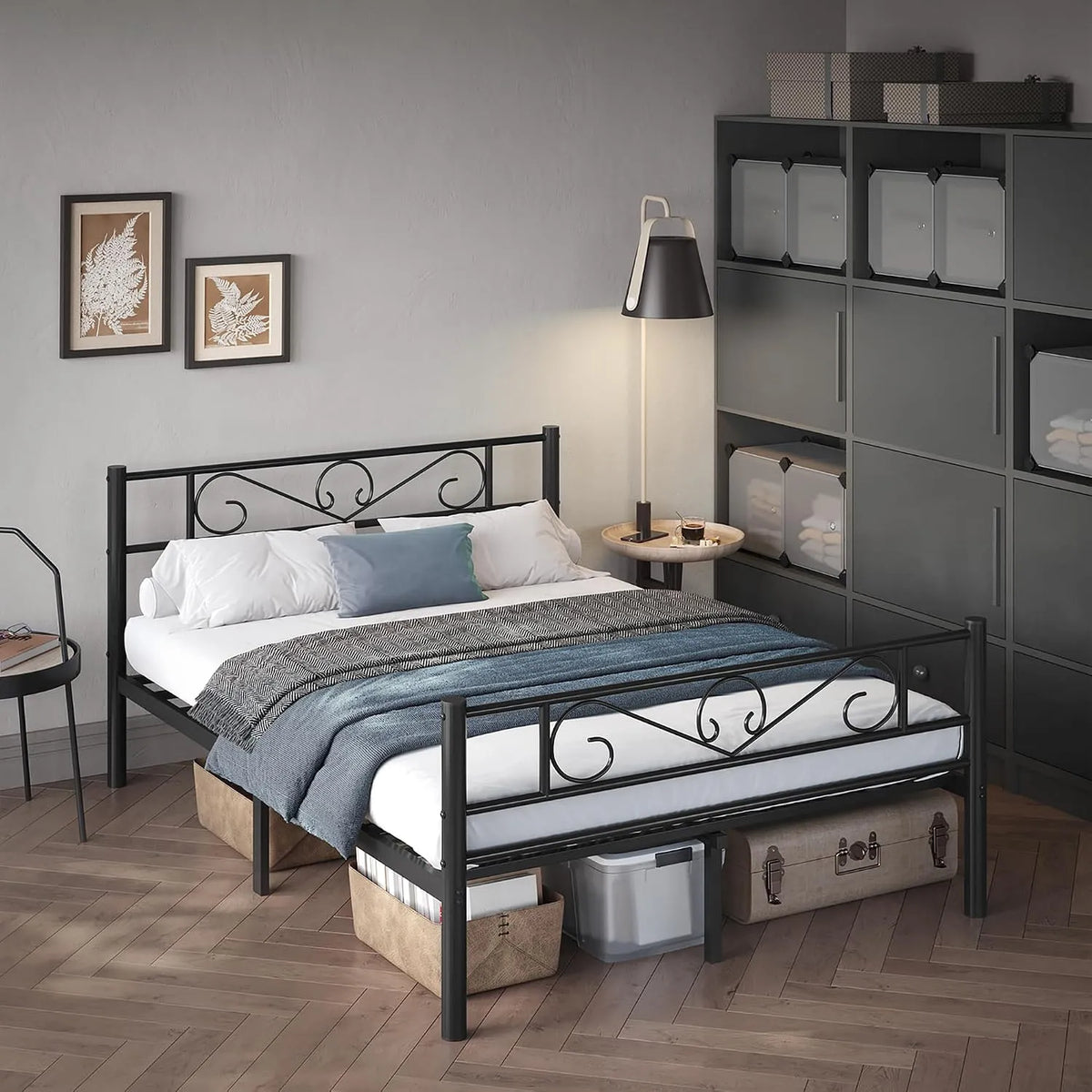 VASAGLE RMB064B01 Łóżko 140 x 200 cm — 140 × 200 cm, czarny, z metalu