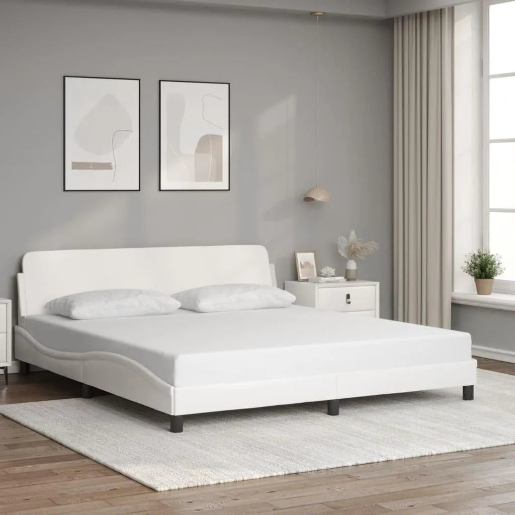 Łóżko tapicerowane i rama łóżka z obiciem – 180 × 200 cm, biały, tapicerka materiałowa, tapicerka skórzana