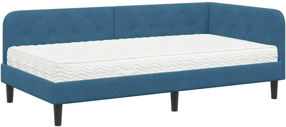 Sofa narożna — w kształcie litery L, tapicerka aksamitna, 90 × 190 cm, niebieski, tapicerka materiałowa