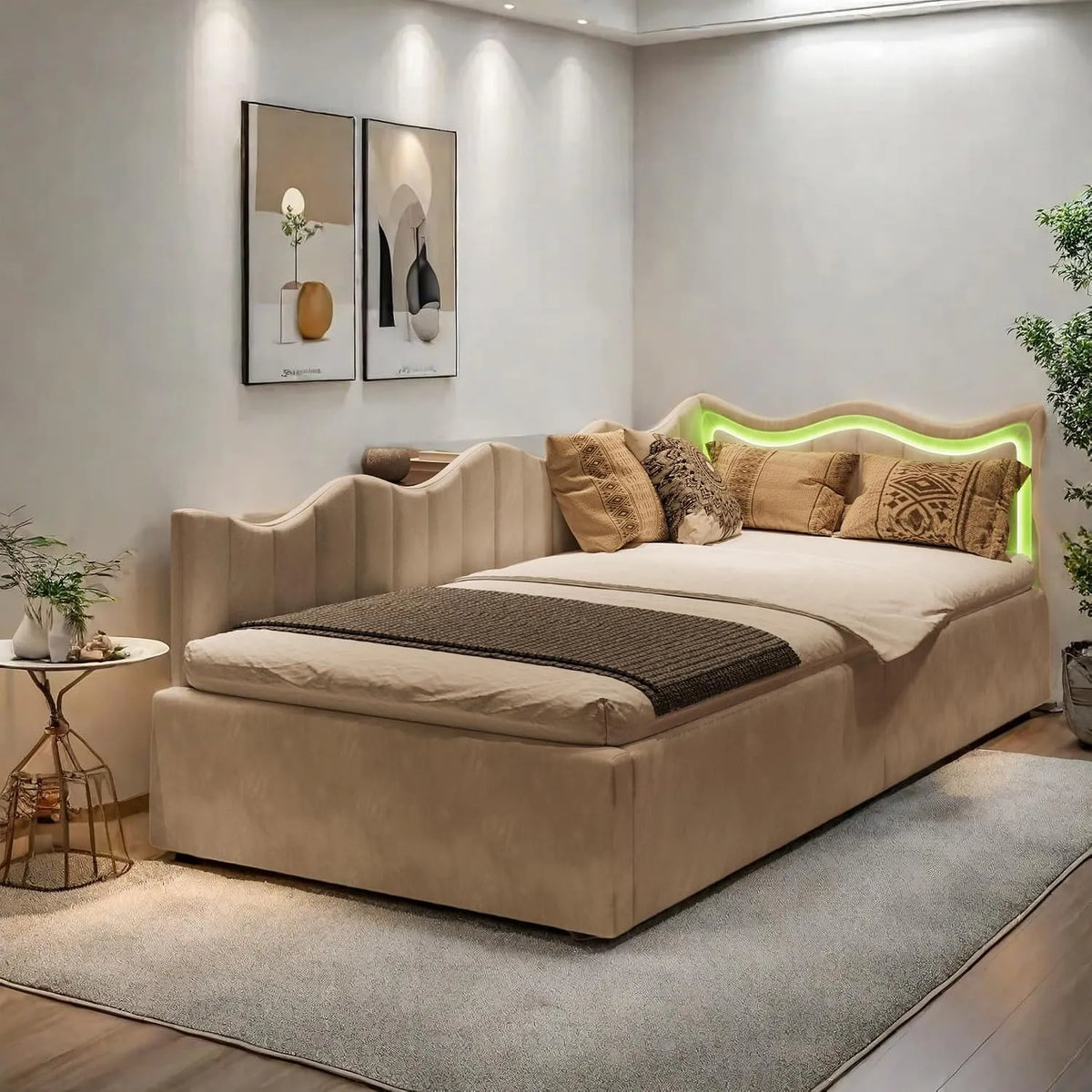 Sofa: tapicerka aksamitna, wyświetlacz LED, 90 × 200 cm, biały