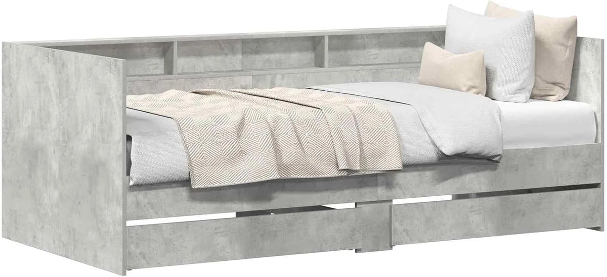 Sofa – z drewna, z szufladami, 90 × 200 cm, szary