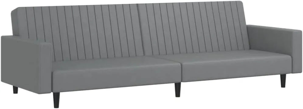 Sofa — z drewna, z oparciem, składana konstrukcja, regulowana konstrukcja, 2-osobowa, szary, tapicerka skórzana