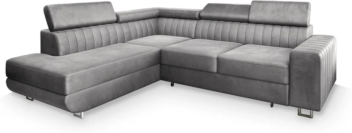 Sofa narożna — Jasnoszary, z funkcją spania, z pojemnikiem do przechowywania, rozkładana konstrukcja