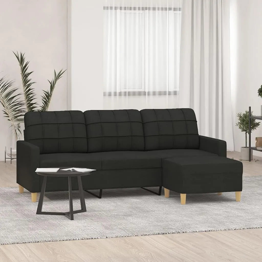 Sofa — tapicerka materiałowa, 3-osobowa, 198 cm, czarny, z metalu, tapicerka materiałowa