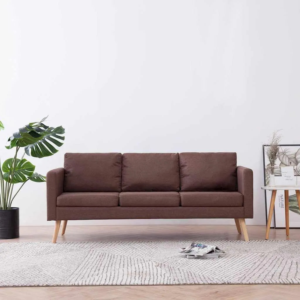 Sofa — z poduszkami, 3-osobowa, brązowy