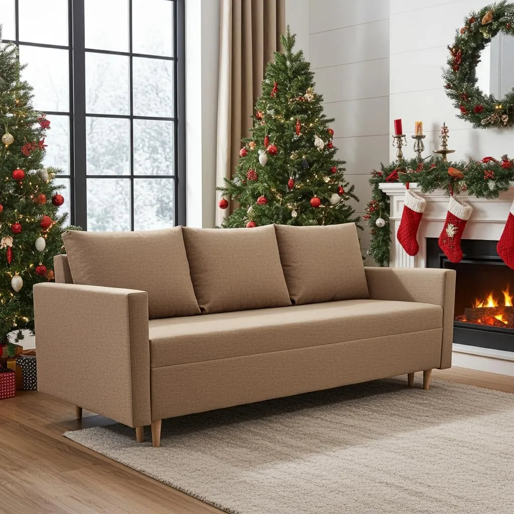 Sofa — 210 × 88 × 90 cm, 140 × 190 cm, beżowy