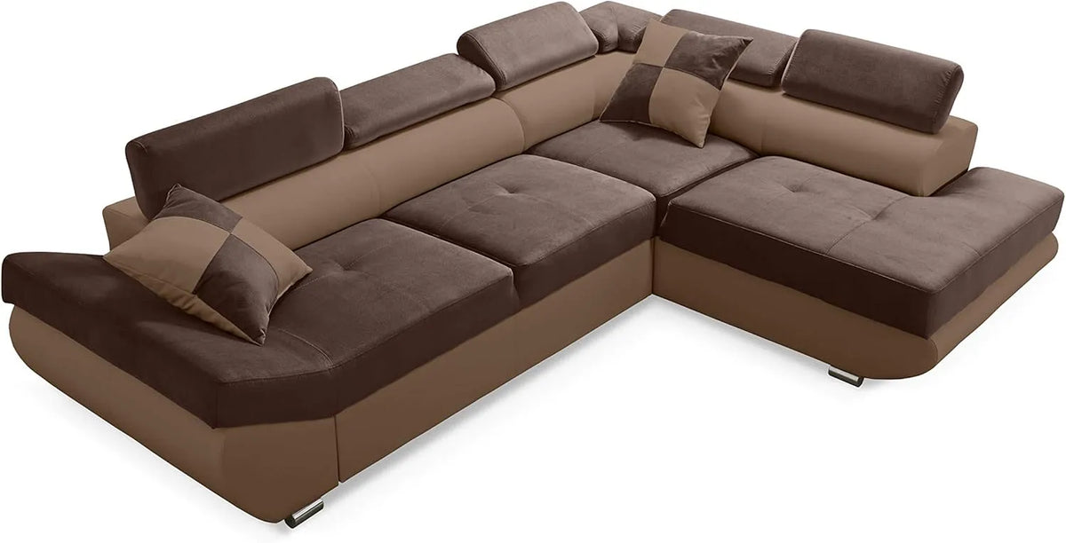 Sofa narożna: w kształcie litery L, wolnostojący, z funkcją spania, z poduszkami
