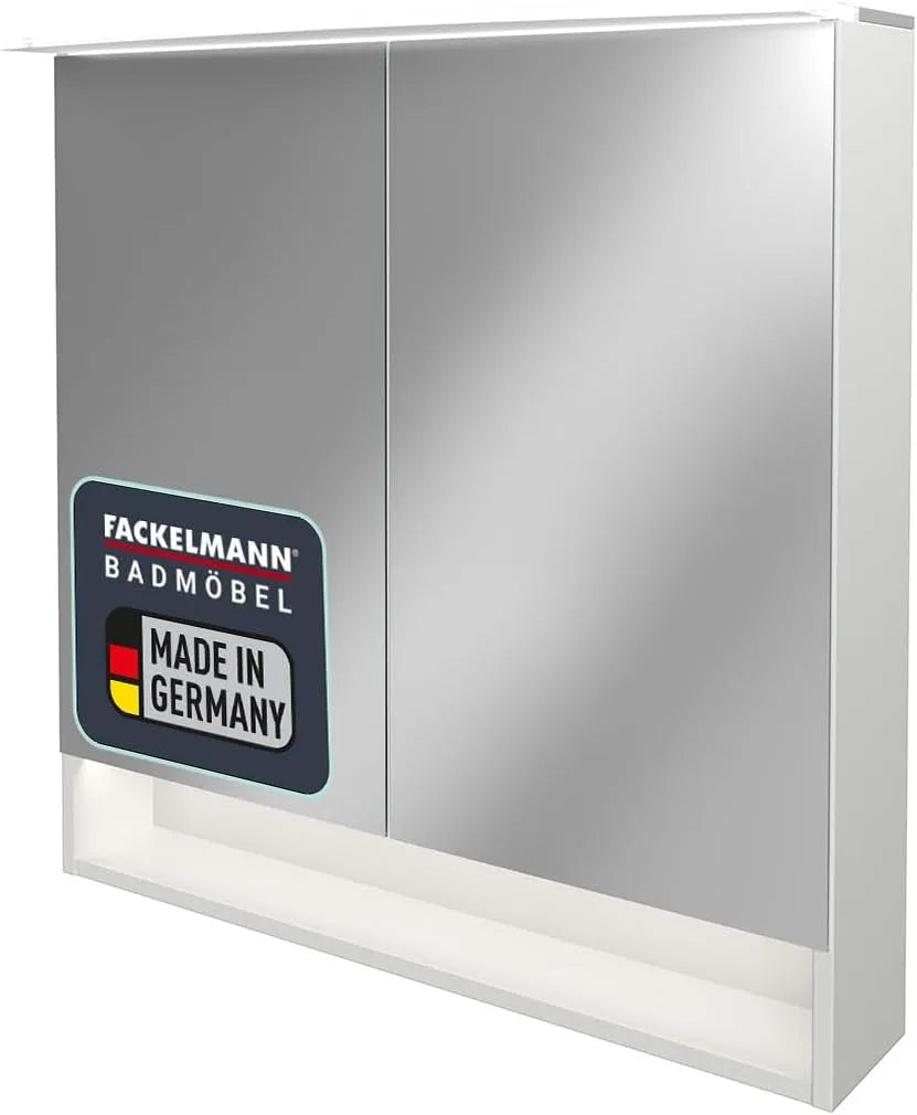 Szafka z lustrem B.Style/Szafka łazienkowa i słupek do łazienki z zawiasami z wyciszonymi na — 80 × 81, 2 × 15, 3 cm, biały, z oświetleniem LED