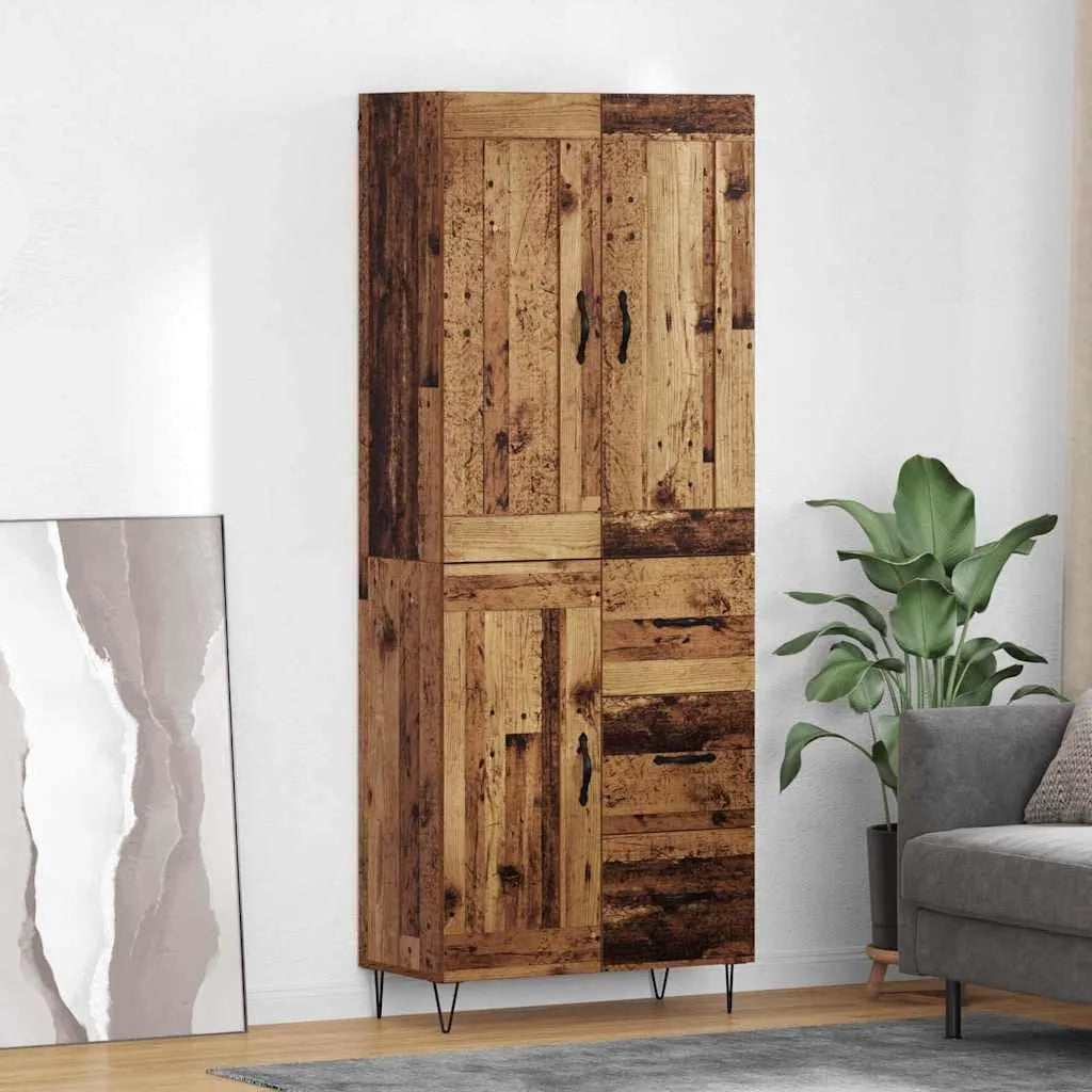 Wysoka szafka o wyglądzie starego drewna – z drewna, z szufladami, 69, 5 × 34 × 180 cm