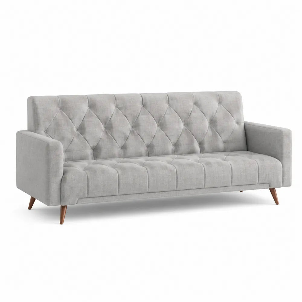 Sofa 3-osobowa z tkaniny lnianej z nogami dębowymi
