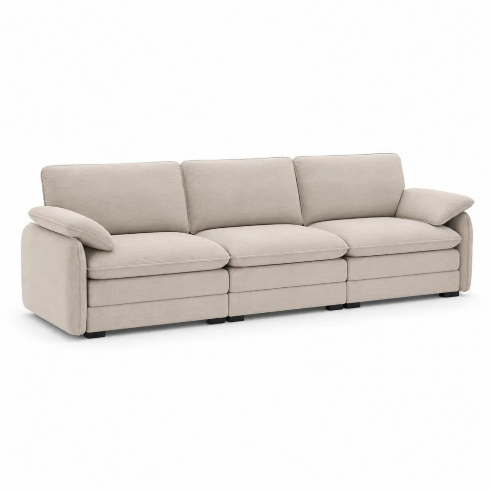 Sofa modułowa z tkaniny poliestrowej, beż, 300 x 90 x 85 cm