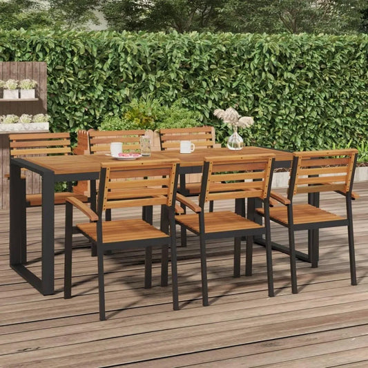 Stół ogrodowy i stół tarasowy z litego drewna akacjowego z metalowym stelażem w – w kształcie litery U, z drewna, 200 × 90 × 75 cm