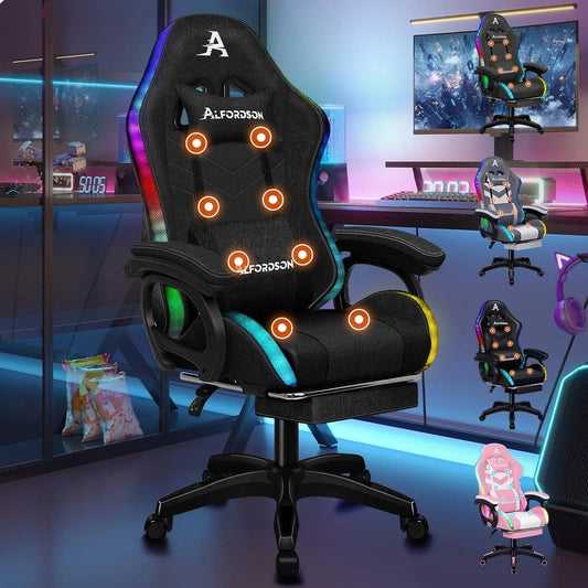 Fotel masujący i fotel relaksacyjny: RGB, gamingowy, oświetlenie RGB, wyświetlacz LED, czarny, z funkcją masażu