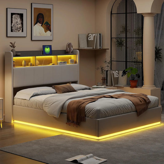 Podwójne łóżko kontynentalne 160 x 200 cm — z portem USB, wyświetlacz LED, 160 × 200 cm, tapicerka materiałowa