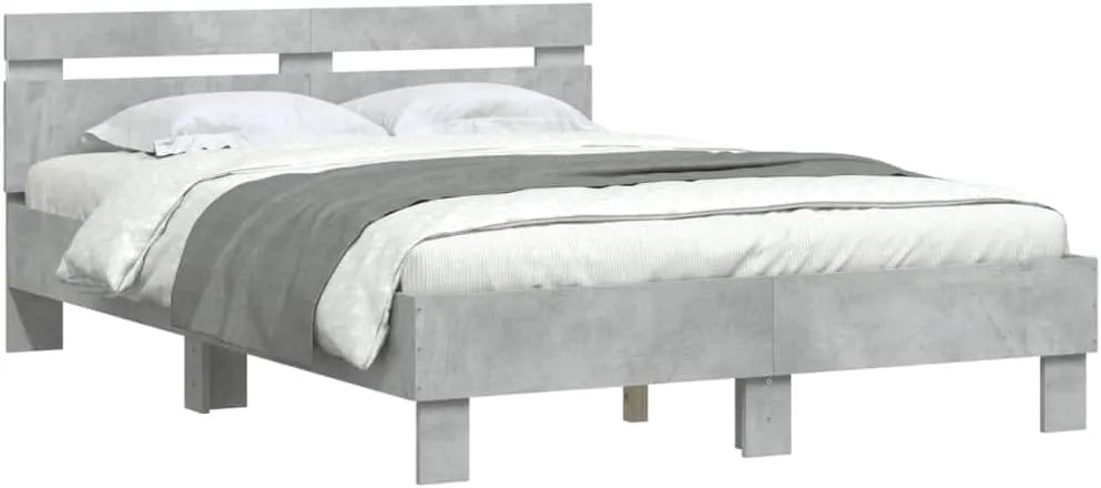 Rama łóżka i konstrukcja łóżka z wezgłowiem i LED — wyświetlacz LED, 120 × 190 cm, szary
