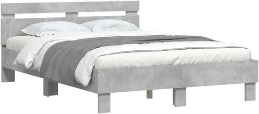 Rama łóżka i konstrukcja łóżka z wezgłowiem i LED — wyświetlacz LED, 120 × 190 cm, szary
