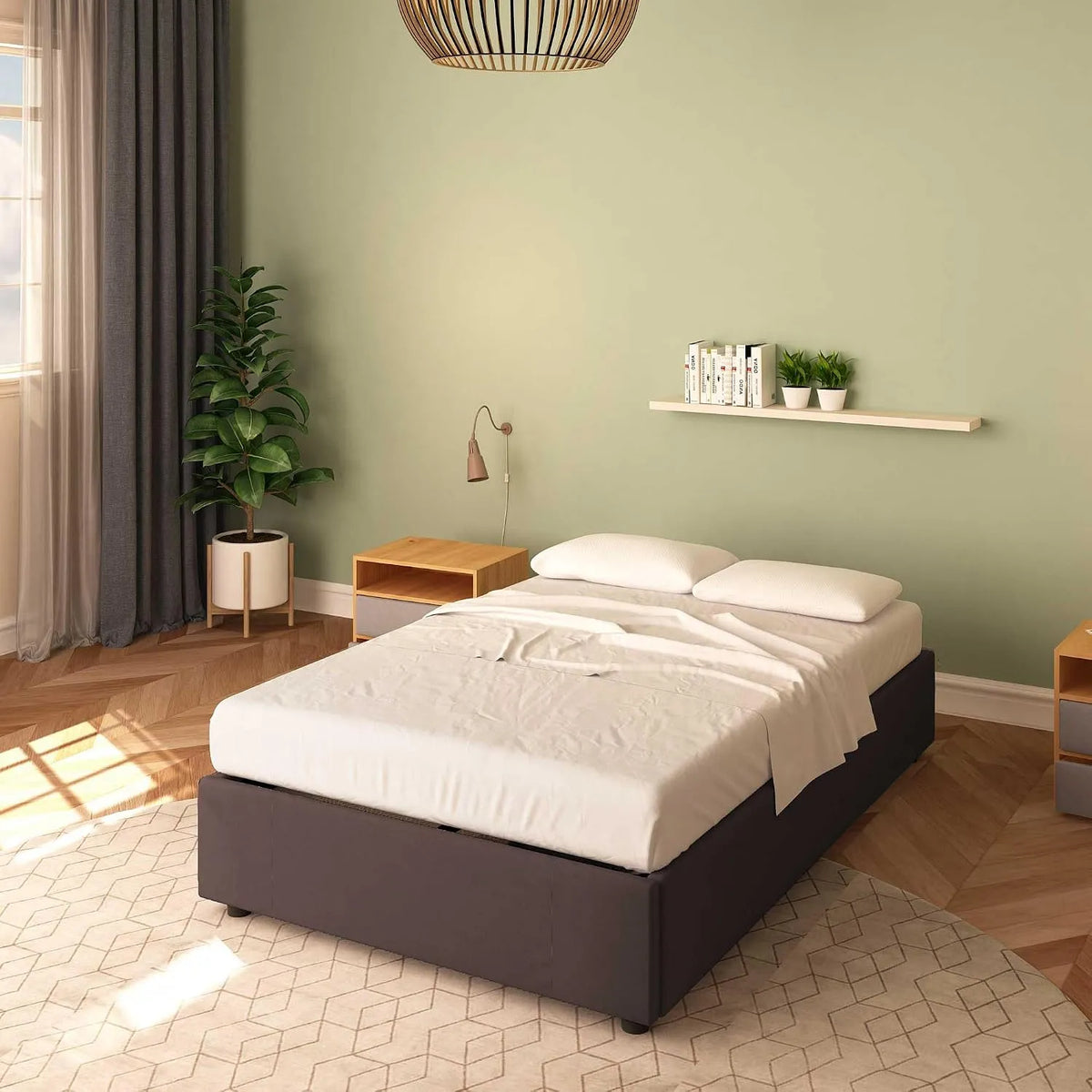 Baldiflex Łóżko pół-kwadratowe z pojemnikiem – tapicerka materiałowa, 120 × 200 cm, tapicerka materiałowa