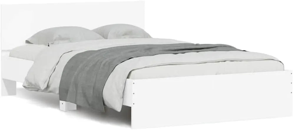 Rama łóżka i konstrukcja łóżka z wezgłowiem i LED – wyświetlacz LED, 120 × 200 cm, biały