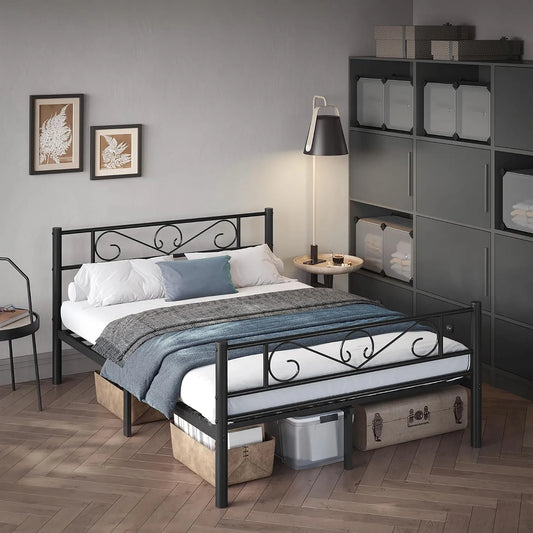 VASAGLE RMB064B01 Łóżko 140 x 200 cm — 140 × 200 cm, czarny, z metalu