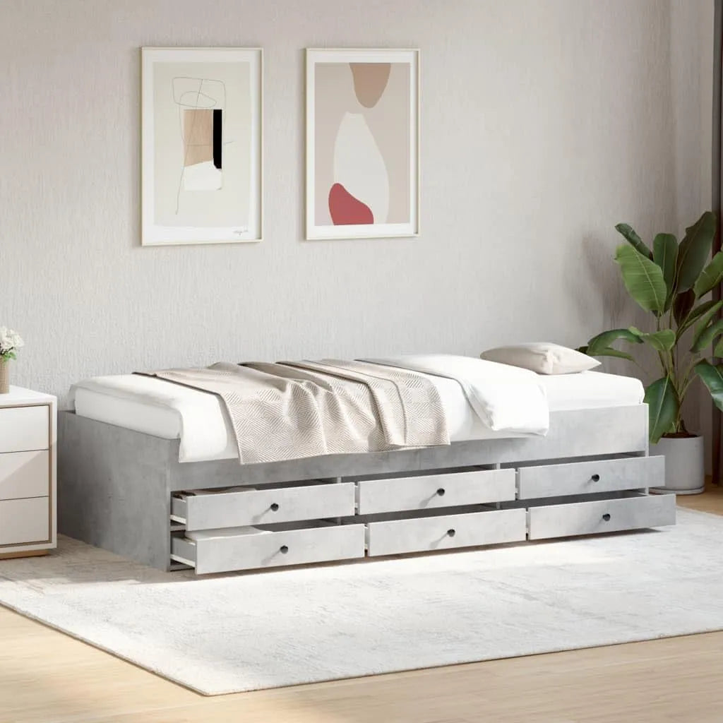 Sofa — z drewna, z szufladami, 75 × 190 cm, szary