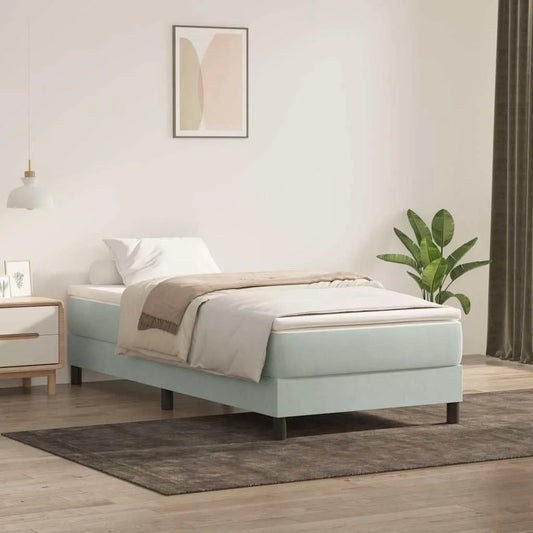 Łóżko kontynentalne jasnoszare 80 x 220 cm – tapicerka aksamitna, 80 × 220 cm, tapicerka materiałowa