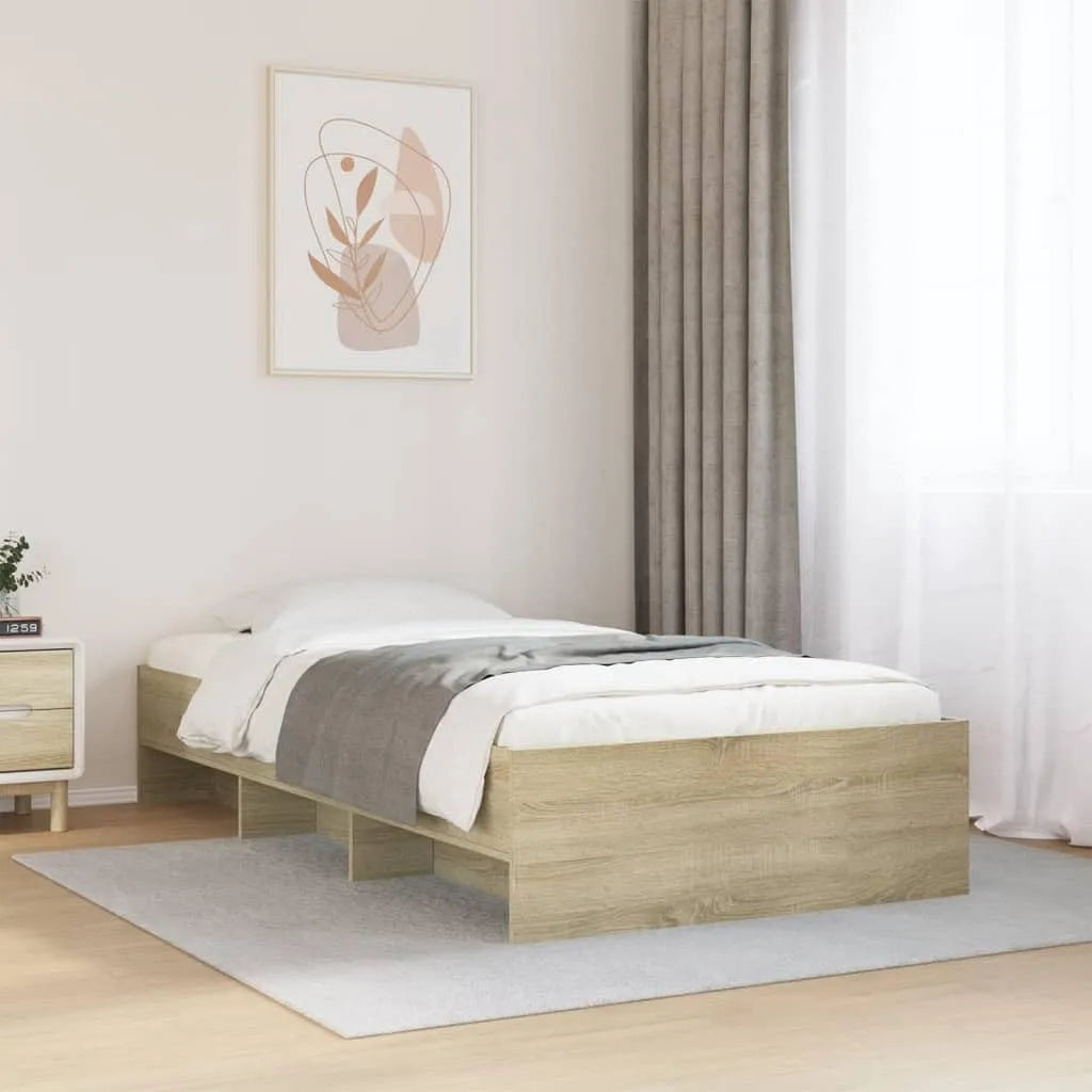 Rama łóżka i konstrukcja łóżka bez materaca – z drewna, 90 × 200 cm, tapicerka materiałowa