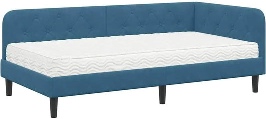 Sofa narożna — w kształcie litery L, tapicerka aksamitna, 90 × 190 cm, niebieski, tapicerka materiałowa