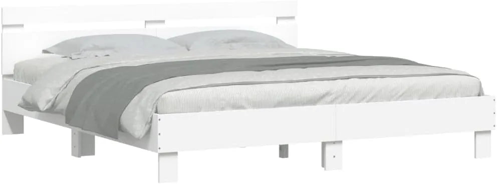 Rama łóżka i konstrukcja łóżka z wezgłowiem i LED: wyświetlacz LED, 160 × 200 cm, biały