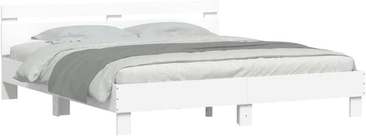 Rama łóżka i konstrukcja łóżka z wezgłowiem i LED: wyświetlacz LED, 160 × 200 cm, biały
