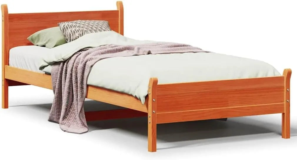 Łóżko z litego drewna bez materaca: z drewna, 75 × 190 cm, tapicerka materiałowa