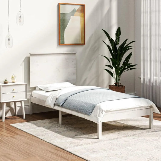 Łóżko z litego drewna bez materaca: z drewna, 100 × 200 cm, biały