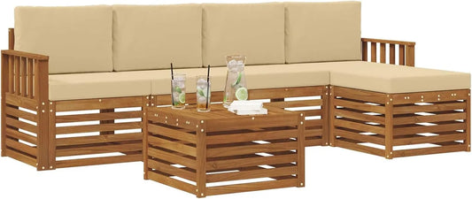 Sofa narożna: z drewna, 6 pièces, beżowy