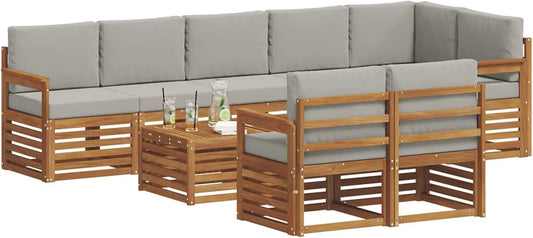 Zestawy sof 9 pcs Naturalny i Jasny Szary Lite Drewno — z drewna, 9 pièces
