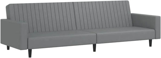 Sofa — z drewna, z oparciem, składana konstrukcja, regulowana konstrukcja, 2-osobowa, szary, tapicerka skórzana