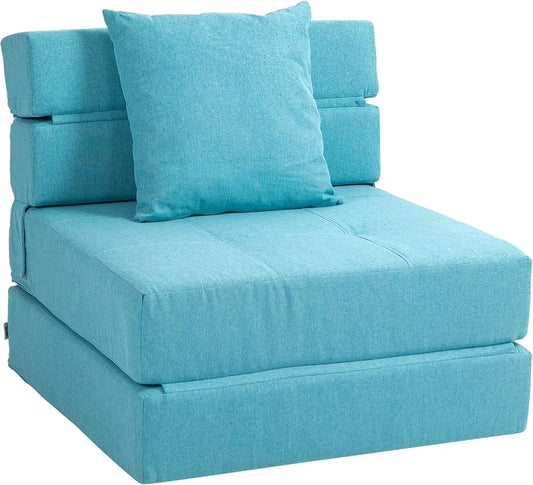 HOMCOM Sofa rozkładana i sofa z funkcją spania – z poduszkami, 70 cm, 61 cm, niebieski