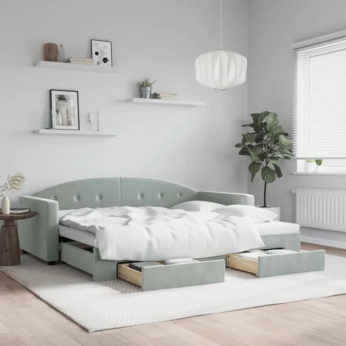 Sofa: z szufladami, tapicerka aksamitna, 2-osobowa, 90 × 190 cm, rozkładana konstrukcja
