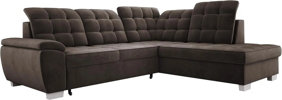 Sofa narożna — LOTTA, wolnostojący, 258 × 212 cm, brązowy