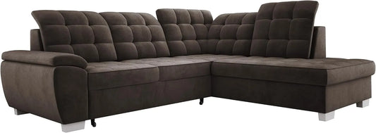 Sofa narożna — LOTTA, wolnostojący, 258 × 212 cm, brązowy