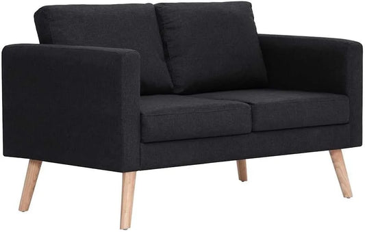 Sofa — tapicerka materiałowa, 2-osobowa, czarny, tapicerka materiałowa