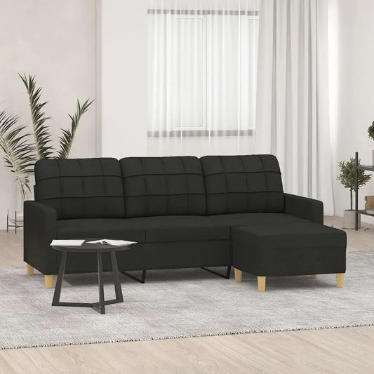 Sofa — tapicerka materiałowa, 3-osobowa, 198 cm, czarny, z metalu, tapicerka materiałowa