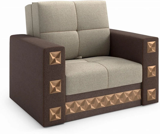 Sofa – wypełnienie piankowe, z funkcją spania, 3-osobowa, 130 × 188 cm, 161 cm, brązowy