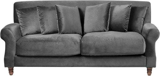 Sofa – z poduszkami, tapicerka aksamitna, styl retro, 2-osobowa, szary