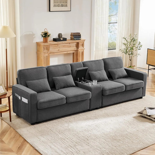 Sofa – z podłokietnikami, z poduszkami, z portem USB, 4-osobowa