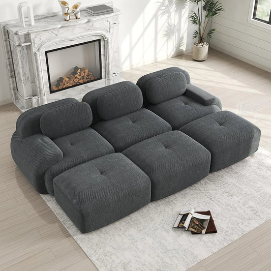 Sofa – modułowa konstrukcja, ze sztruksu, wypełnienie piankowe, z funkcją spania, 3-osobowa, szary