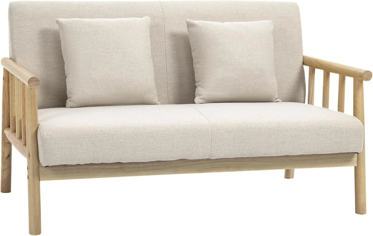 HOMCOM Sofa: z drewna, z poduszkami, 2-osobowa, beżowy
