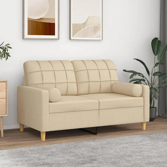 Sofa – tapicerka materiałowa, z poduszkami, 2-osobowa, 138 × 77 × 80 cm, tapicerka materiałowa